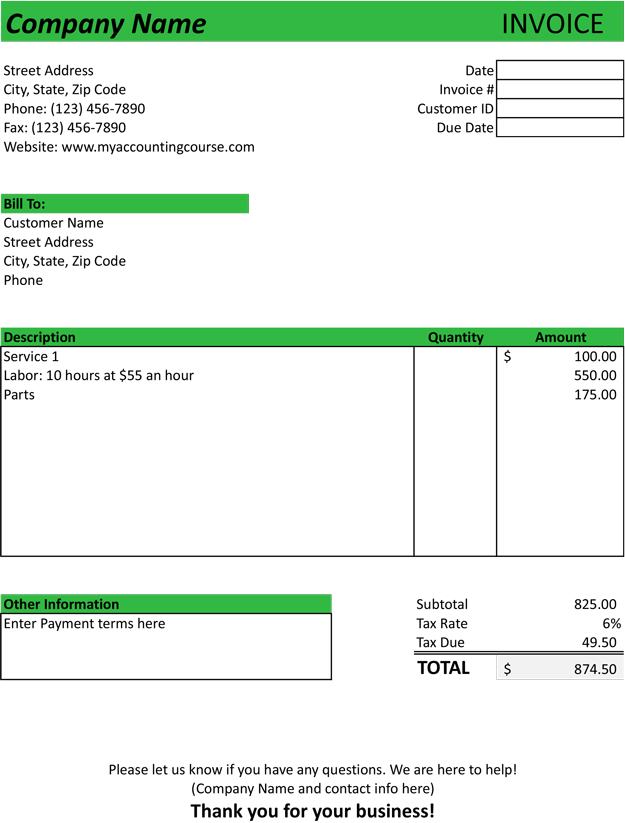 Auto Repair Invoice Template Sample Free Download Pdf Excel Word