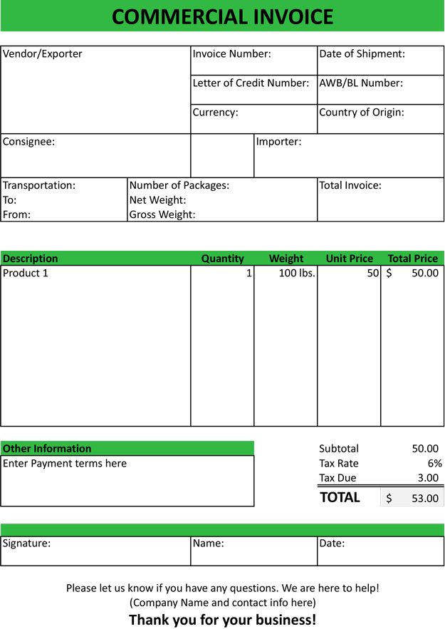 Commercial Invoice Template