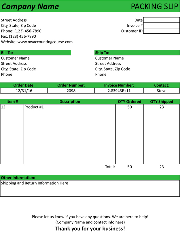 Packing Slip Template