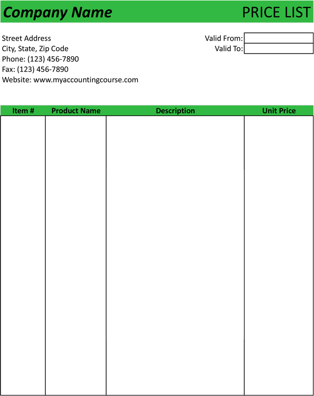 Price List Template