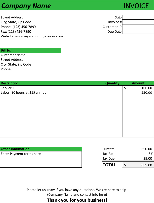 Service Invoice Template Sample Form Free Download Pdf Excel Word