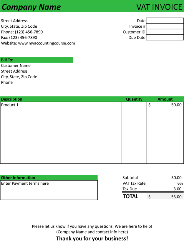 invoice vat form Template VAT  Sample  Form  PDF Invoice  Free Download